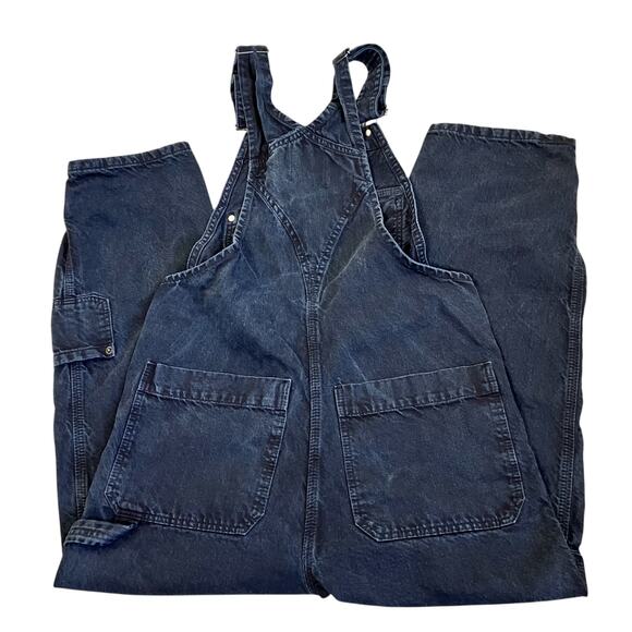 Zara Sz XS Carpenter Bib Overalls Cropped Relaxed Washed Black Utility Grunge - Picture 8 of 16